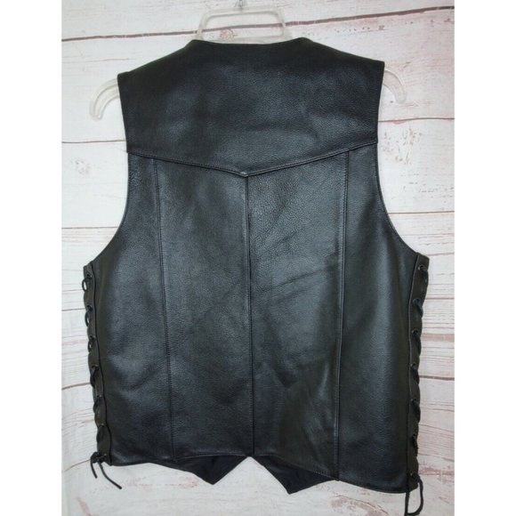 FMC Black Leather Button Side Tassel 2 Inside & Outside Pockets Size 38 Vest - Picture 8 of 12